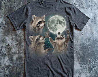 Retro Three Raccoons with Moon T-Shirt Unisex,Vintage Graphic Shirt,Raccoon Moon Tshirt,Raccoon TShirt,Funny 90s T-Shirt Street Cats Tee