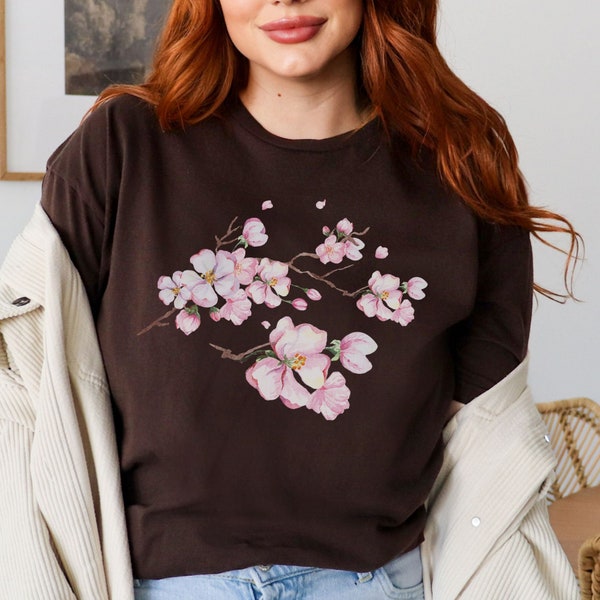 T-shirt unisexe en fleurs de cerisier de printemps Boho, printemps sakura de style cottagecore mignon, motif floral de t-shirt, haut de fleurs de cerisier de fleurs sauvages du Japon