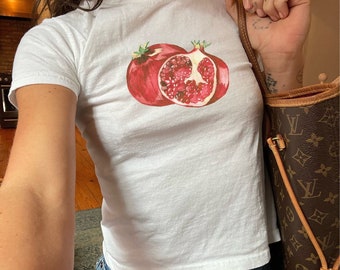 Flirty Pomegranate Baby Tee,2000s Cropped T-Shirt Y2K Style, Coquette Soft Girl Era Shirt,Gift Tiktok Clean Girl Pinterest Aesthetic