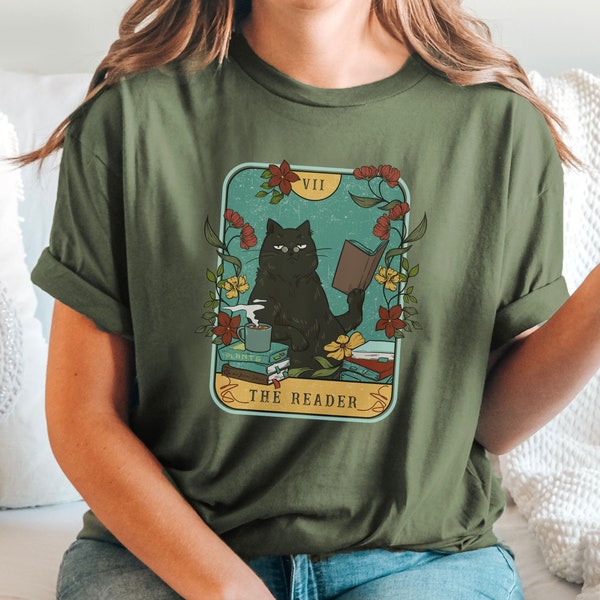 Witziges Tarot Karten Katzen T-shirt,Alternatives Bücher Leser Fan T Shirt,Cats and Books T-Shirt, Esoterisches Geschenk,Shirt Buch club