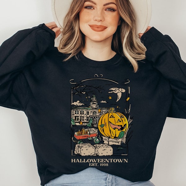 Süß Retro Alternativer Boho Halloween Sweatshirt,Grunge Spooky Unisex Pullover,Vintage Horrorfilm Grafik Shirt,Spooky Season Halloweentown