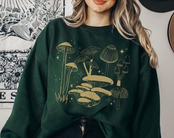 Linda sudadera con setas Cottagecore de aspecto vintage, regalo de jersey con ilustración de setas, top forestal botánico con apariencia retro unisex