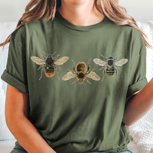 Vintage Bee Illustrations Cottagecore T-Shirt Save The Bees, Retro Beekeeper Unisex T Shirt, Forestcore Top, Goblincore Gift Tshirt