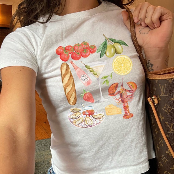 Kokettes Mediterranes Essen T-Shirt,Süß Baby T-Shirt,Scrapbook Baby T-Shirt,Italienischer Sommer Baby T-Shirt, Küsten Oma Ästhetik Amalfi