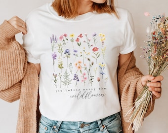 Trockenblumen Tshirt,Gepresste Boho Blumen T Shirt,Wildblumen Cottagecore T-Shirt,Vintagelook Botanisches Florales Shirt,Romantisches Shirt