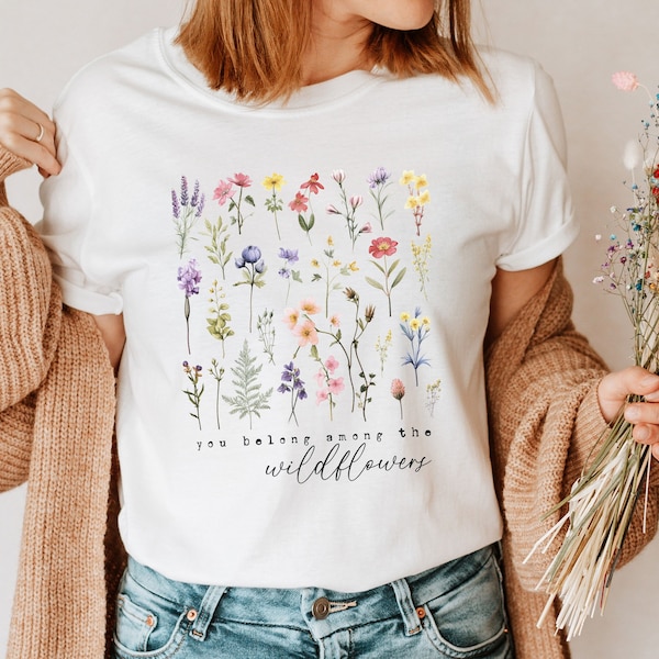 Trockenblumen Tshirt,Gepresste Boho Blumen T Shirt,Wildblumen Cottagecore T-Shirt,Vintagelook Botanisches Florales Shirt,Romantisches Shirt