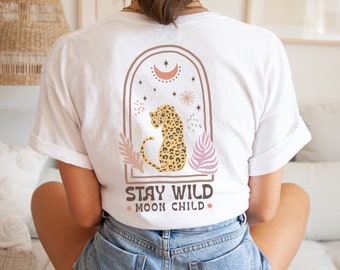 Alternativ Celestial Mond Leopard Unisex T-Shirt Magisch,mystisch alternatives Boho TShirt, süßes Cottagecore Stay Wild Shirt Geschenk
