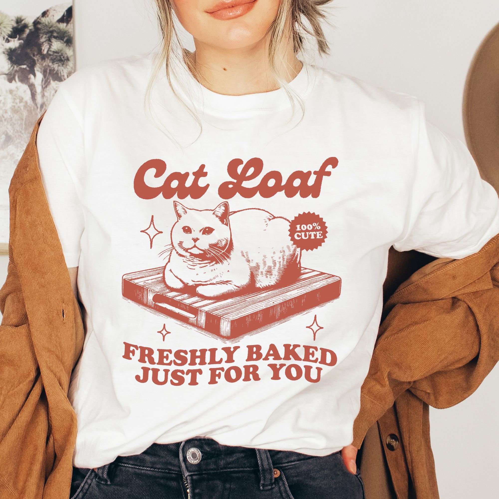 Cat Loaf Freshly Baked For you Cats Unisex T-Shirt,Cat Shirt,Cottagecore Minimalist Cat Lover T-Shirt Gift Cat Owner Retro