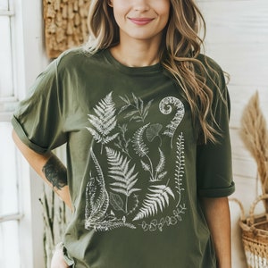 Cute Vintage Fern Cottagecore T-Shirt,Mystical Leaves TShirt Gift Unisex Fern Leaf,Botanical Forestcore Top in Retro Look Women