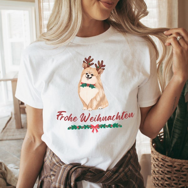 Süßes Zwergspitz Weihnachtsshirt Geschenk,Persönliches Weihnachtsgeschenk Hundebesitzer,Witziges WeihnachtsT-Shirt mit festlichem Hundemotiv