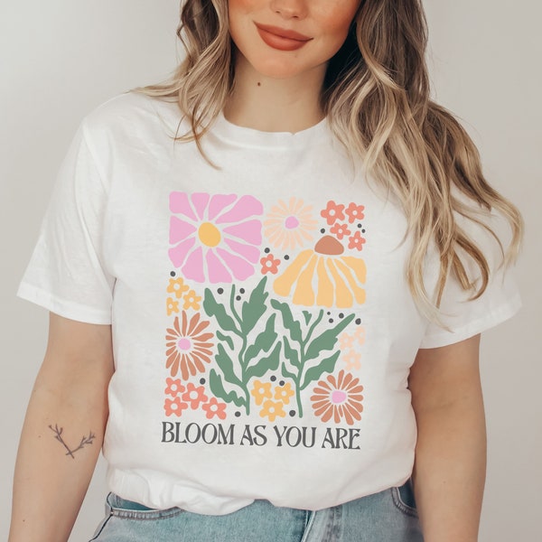 T-shirt unisexe rétro floral coloré Matisse, impression de plantes abstraites Boho, chemise à fleurs groovy mignonne avec pastel de motivation