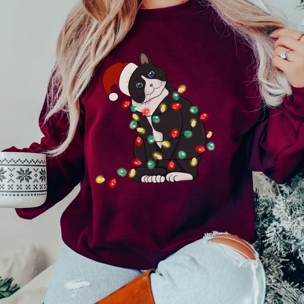 Süßer Weihnachtspullover Unisex,Boho Xmas Sweater,Holiday Apparell Geschenk Weihnachten, Sweatshirt Witzig Ugly Sweater Gruppenpulli Katze