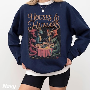 Maglione unisex DND retrò, divertente pullover girocollo D20 Dungeons and Dragons, felpa divertente con case e umani, regalo con penna e carta per giocatori