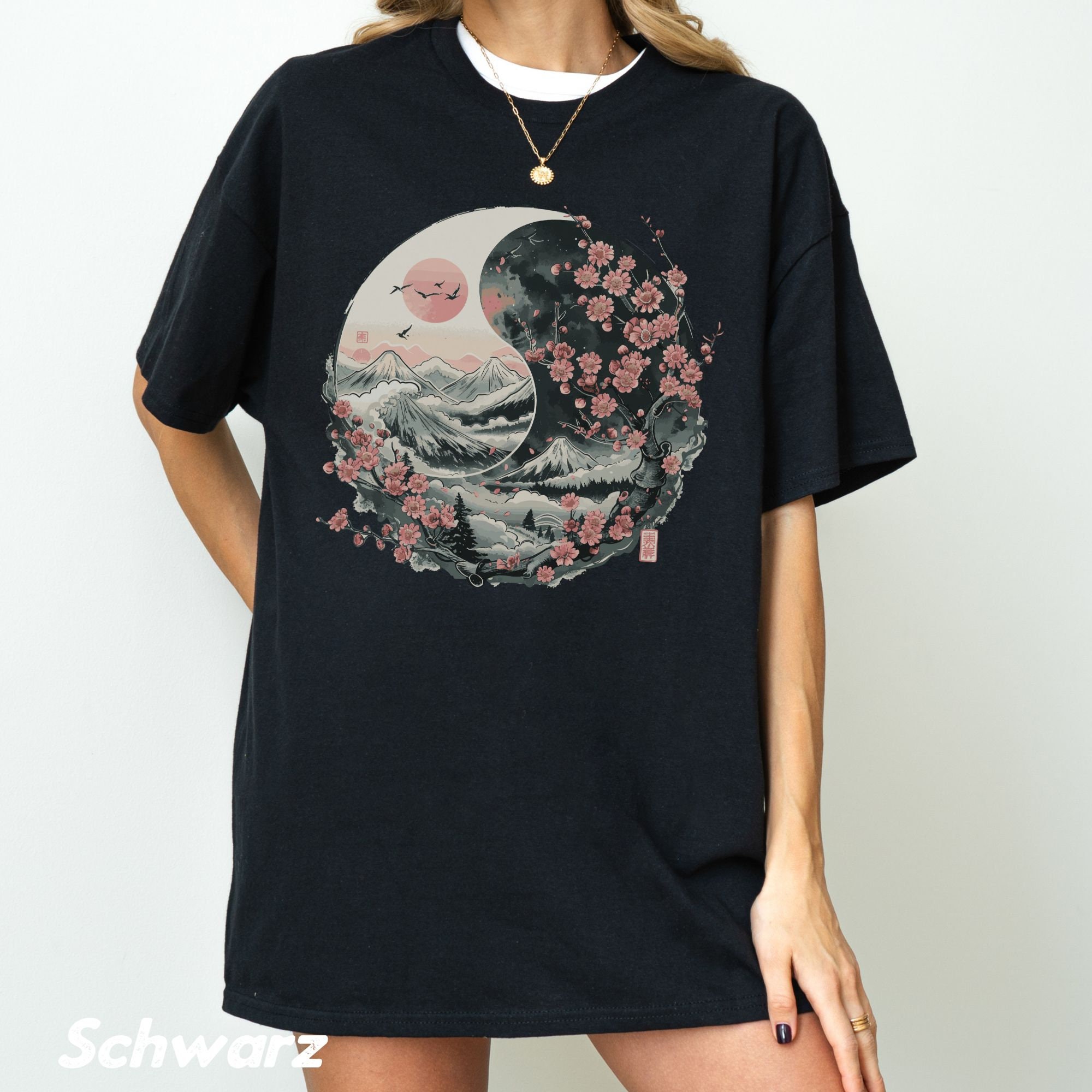 Japan Yin Yang T-Shirt Unisex,Japanese Streetwear Shirt,Anime Fan Gift,Landscape Shirt,Japan Sakura Shirt,Cherry Blossom Shirt Nature Fan
