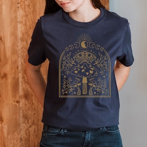 Astrology Celestial Moth T-Shirt Star and Moon Pattern,mystical alternative boho TShirt, cute cottagecore astronomy shirt gift