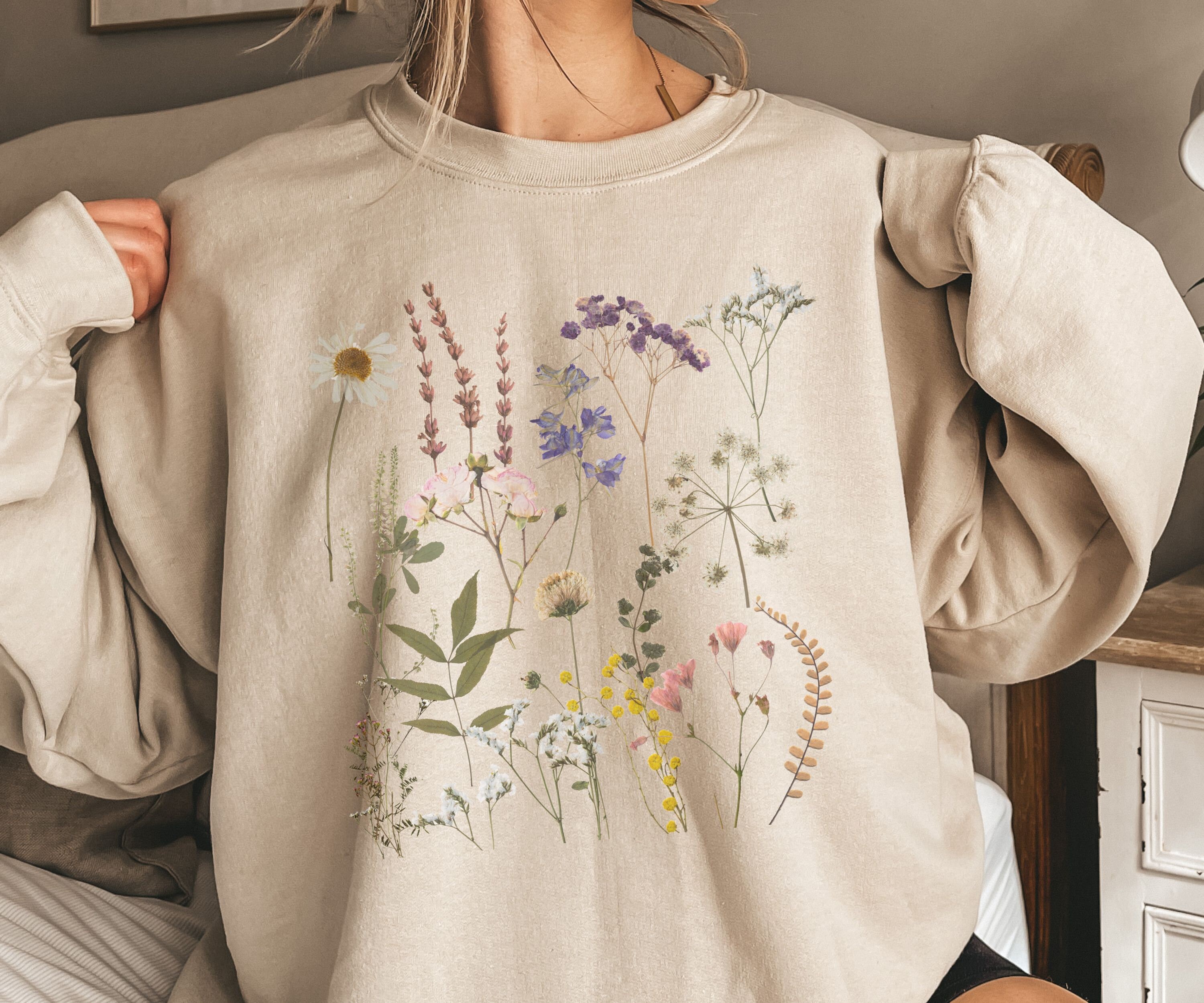 Dried Flowers Sweatshirt,pressed Boho Flowers Sweater