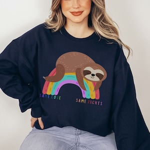 Cute vintage look sloth LGBT pride month groovy sweater, retro lazy partner look sweater, sloth couple sweater, queer anniversary gift