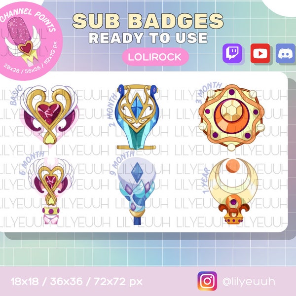 6 Lolirock Scepters Sub + 1 Iris Es Mic Channel Points Angebot / Sub Badges für Twitch Streamer