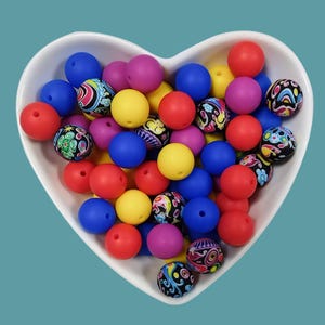 5 color Silicone Round Beads Mix,  Print Silicone Beads,Wholesale Assorted Silicone Beads,Charm Beads