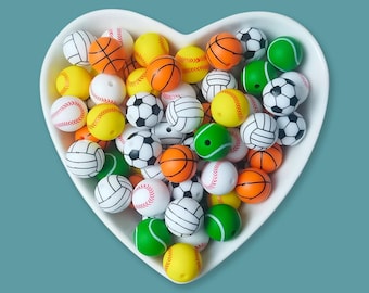15mm Sports Ball  Print Silicone Bead ,DIY Pens,keychains, Necklace, Bracelet, Lanyard Making