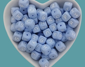 Blue Silicone Alphabet Beads,12mm Square Cube A-Z Letter,DIY Pens,keychains, Necklace, Bracelet
