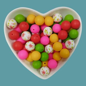 5 color Silicone Round Beads Mix, Floral Print Silicone Beads,Wholesale Assorted Silicone Beads,Charm Beads