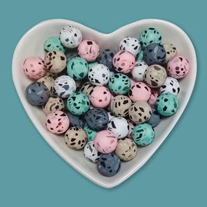 15mm Round Silicone Bead,Print Silicone beads,Terrazzo Print Silicone Bead,Loose Round Silicone Beads