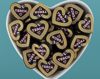 Contas focais de silicone Heart Teacher, canetas DIY, chaveiros, colar, pulseira, fabricação de cordões