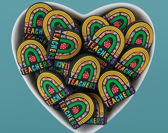Contas de silicone com foco Rainbow Teacher, canetas DIY, chaveiros, pulseiras, fabricação de cordões