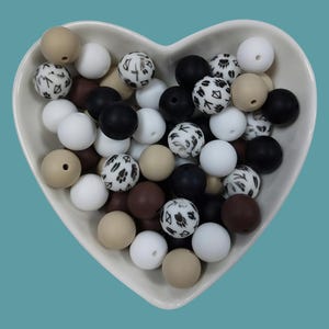 5 color Silicone Round Beads Mix,  Print Silicone Beads,Wholesale Assorted Silicone Beads,Charm Beads