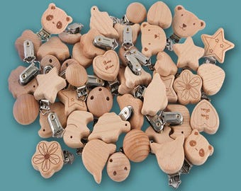 Natural Wood Pacifier Clip, Stainless Steel DIY Craft Supplies