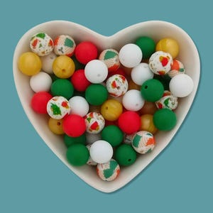 6 color Christmas 15mm Silicone Beads, Silicone Focal  Beads Loose Mixed ,Bulk Silicone Bead Mix,Silicone Bead Wholesale
