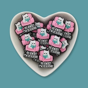 Go Away I&#39;m Reading Focal Beads,Cat Reading Focal Beads,Bulk Book lover Silicone beads,Silicone Beads DIY