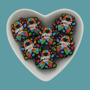 Perline focali in silicone Support Squad, perline focali in silicone per la consapevolezza dell&#39;autismo, perline focali con nastro puzzle per l&#39;autismo, materiali per l&#39;artigianato