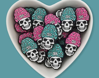 Perle focale en silicone tête de mort, perles d'Halloween en vrac, collier bricolage, bracelets, porte-clés, accessoires faits main