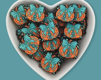 Türkis kokett Bogen Kürbis Silikon Fokal Bead, Thanksgiving Halloween, DIY Schmuckherstellung