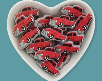 Cuentas focales de silicona con forma de camioneta roja, para manualidades de joyería DIY