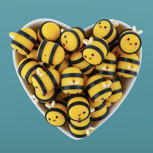 3D Bee Silicone Focal Beads,Animal Silicone Beads,Bulk Silicone Bead Wholesale,Silicone Beads DIY, For Necklace Bracelet Lanyard  Making