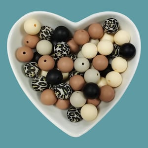 5 color Silicone Round Beads Mix, Leopard Print Silicone Beads,Wholesale Assorted Silicone Beads,Charm Beads,Beads for pen