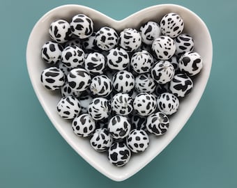 Round Silicone Bead,Printing Silicone beads,Cow Print Silicone Bead,Silicone Bead