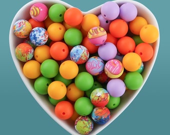 15 mm Silikon Runde Perlen und Print Bead Mix, für die Schmuckherstellung Schmuck Perlen Charms 
