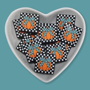 Checkered Pumpkin Silicone Focal Bead: Halloween DIY Craft Supply