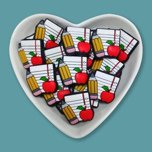 Notebook, Pencil, and Apple Silicone Focal Beads,Teacher Beads, DIY Craft Supplies