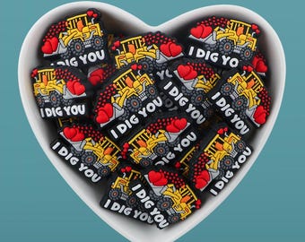 Cuentas de silicona para retroexcavadora con el texto "I Dig You" para San Valentín. Suministros para manualidades.