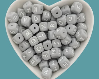 12mm Gray Silicone Alphabet Beads, Square Letter Bead,DIY Craft Supplie