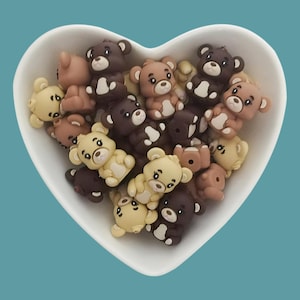 Perline focali in silicone a forma di orsetto 3D, perline focali in silicone a forma di animale 3D, perline in silicone fai da te, per realizzare collane, bracciali e penne con cordino.