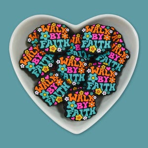 Walk By Faith Silicone Focal Beads,Bulk Christian Silicone Beads,Silicone Beads DIY, For Necklace Bracelet Lanyard Pens Making