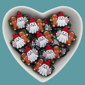 Cuentas de silicona navideñas focales, fantasma con gorro de Papá Noel y hombrecito de jengibre, para hacer joyas.