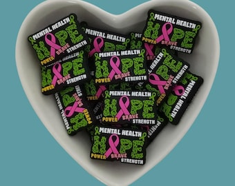 Cuentas de silicona para la salud mental, cuentas de cinta rosa con poder, fuerza y valentía, suministros de joyería para bricolaje.