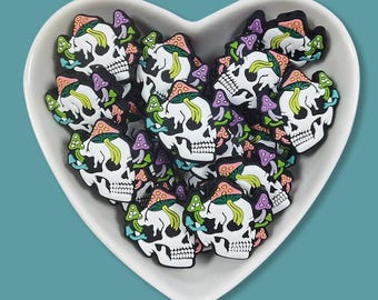 Perle focale en silicone tête de mort champignon, bricolage effrayant pour Halloween